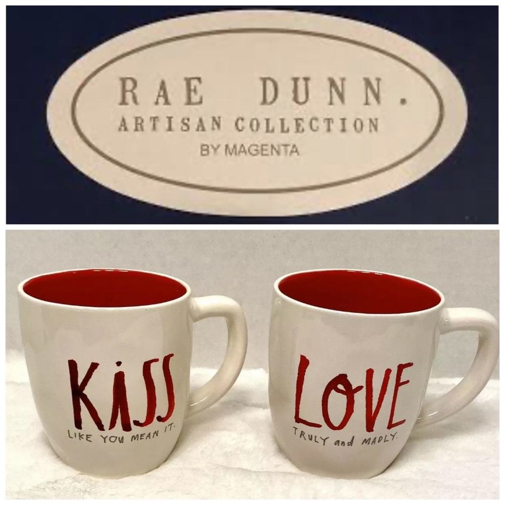 Rae Dunn 2 Mugs “Love & Kisses” Artisan Collection